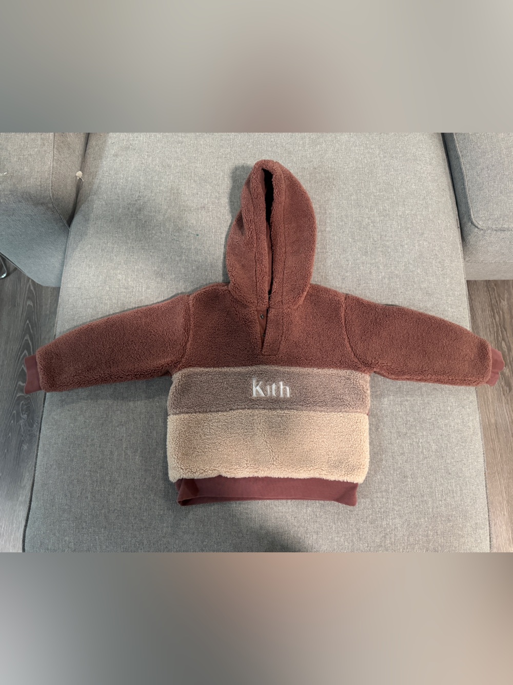 Kith Two-Tone Sherpa Hoodie in Brown and Beige